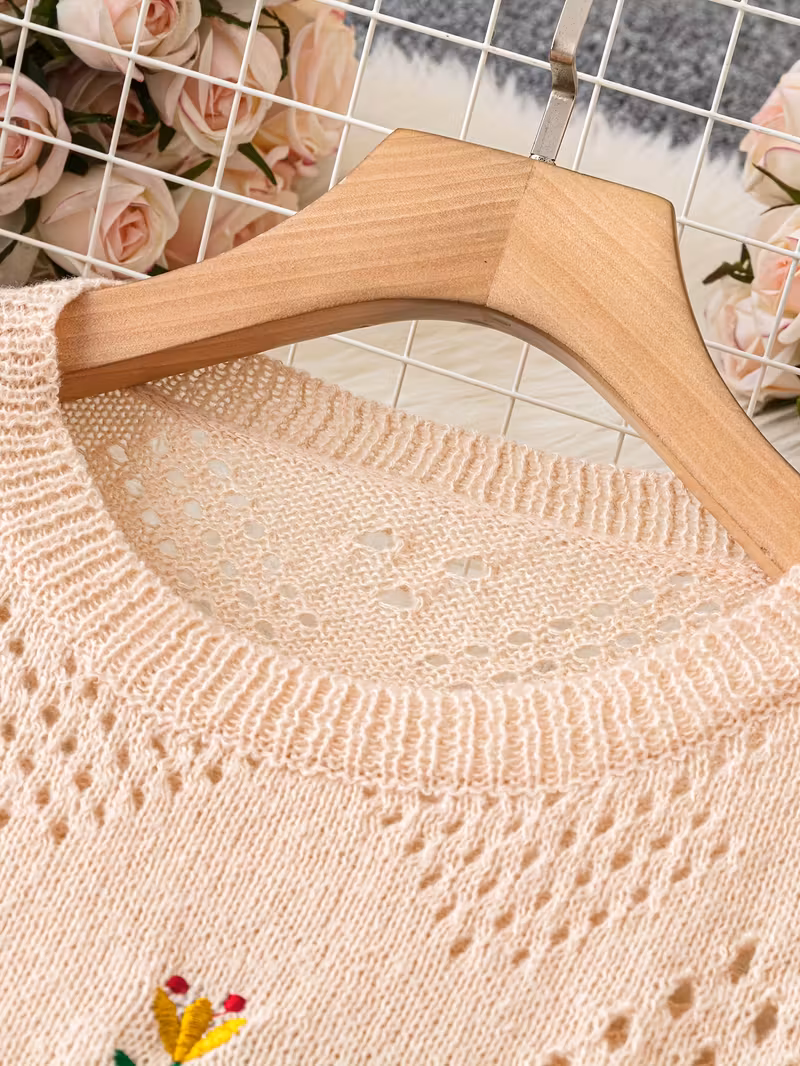 plus size floral embroidery sweater casual cut out long sleeve crew neck sweater for spring womens plus size clothing Product details 22