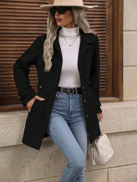 Women's Mid-Length Woolen Coat, Fall Winter New Arrival, Lapel Button Design, Slim Fit, Elegant Style, Perfect for Cold Weather Jackets