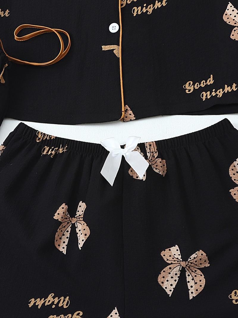 Women's All Over Print Top & Shorts & Pants & Accessories Pyjama Set, Casual Comfy Pj Set, Ladies Sleepwear for All Seasons