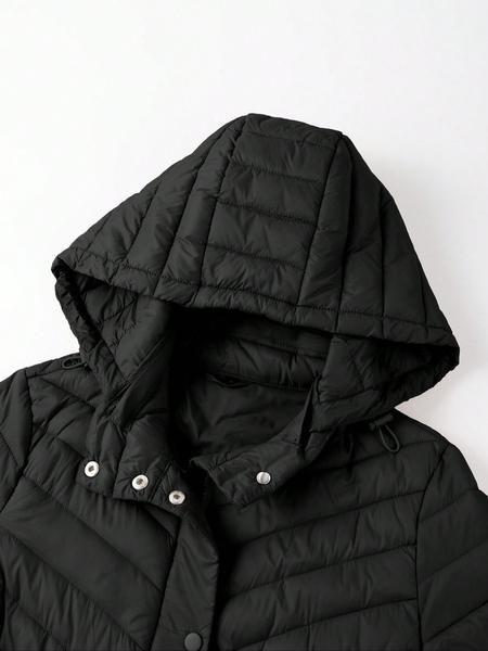 Women's Fall Winter Long Hooded Cotton Jacket, Windproof Waterproof Coat, Lightweight Down Vest, Casual Daily Wear, Warm Comfortable