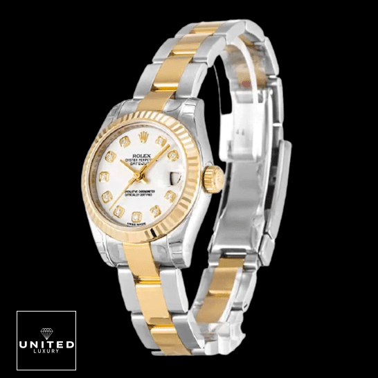 Rolex Datejust 179173 Yellow Gold Fluted Bezel Replica Black Background