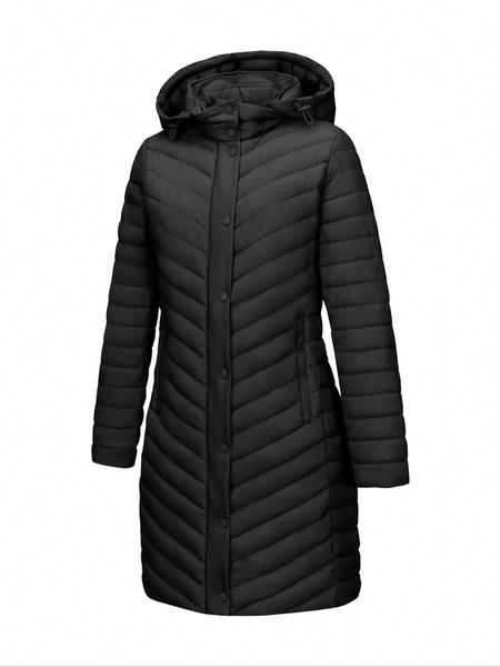 Women's Fall Winter Long Hooded Cotton Jacket, Windproof Waterproof Coat, Lightweight Down Vest, Casual Daily Wear, Warm Comfortable