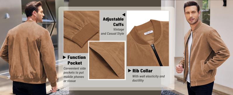 COOFANDY Fall Outfits men's spring, early summer thin casual jacket retro lightweight suede stretch simulation leather classic men's clothing Jeans T-Shirt Coats Soft