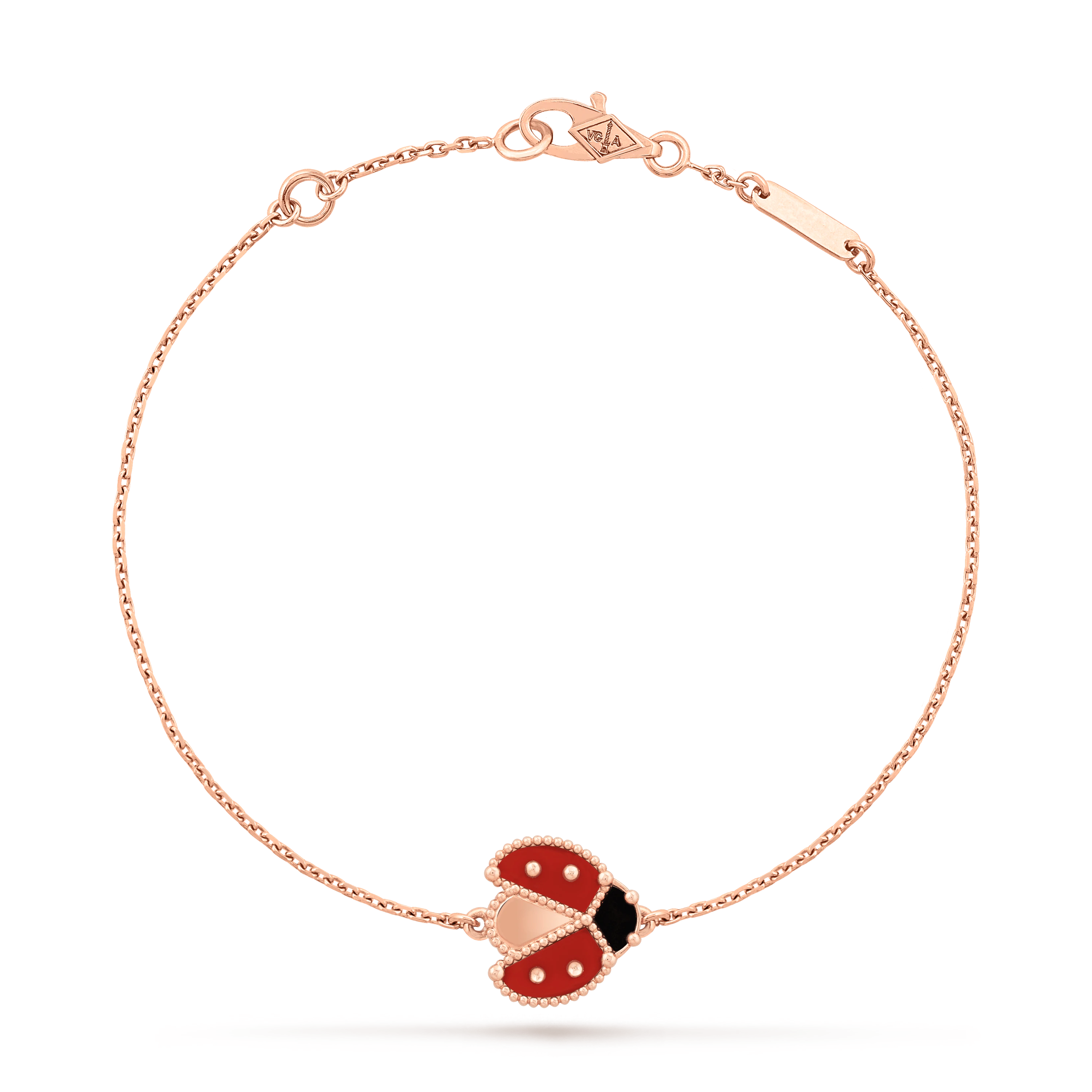 ラッキー スプリング ブレスレット、オープンウィング レディバグ, ローズ ゴールド, オニキス:1 石, カーネリアン:2 石, Front, Jewelry Bracelet