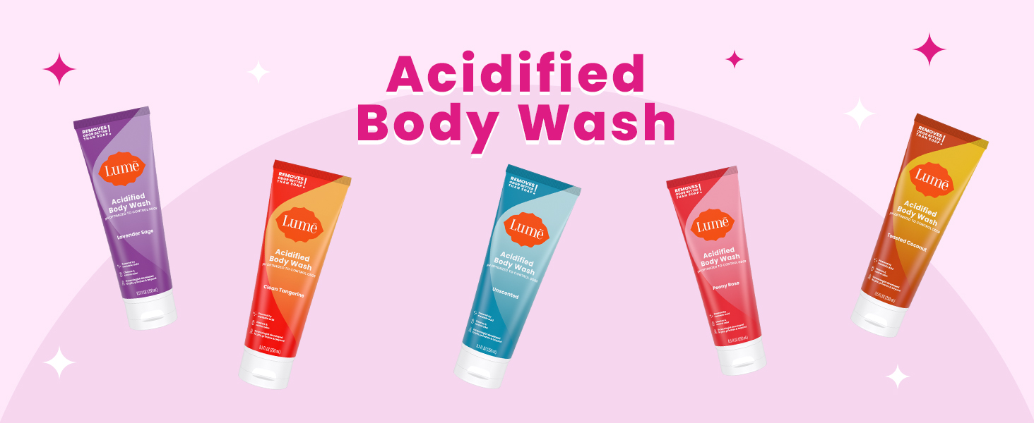 Lum� Acidified Body Wash in available scents