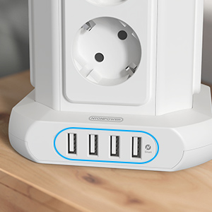Tower power strip surge protection 12 compartments with 4 USBs
