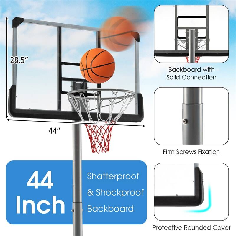 Portable Outdoor Basketball Hoop 64’’-79’’ Adjustable Poolside Basketball Goal System with 44" Backboard Wheeled Fillable Base