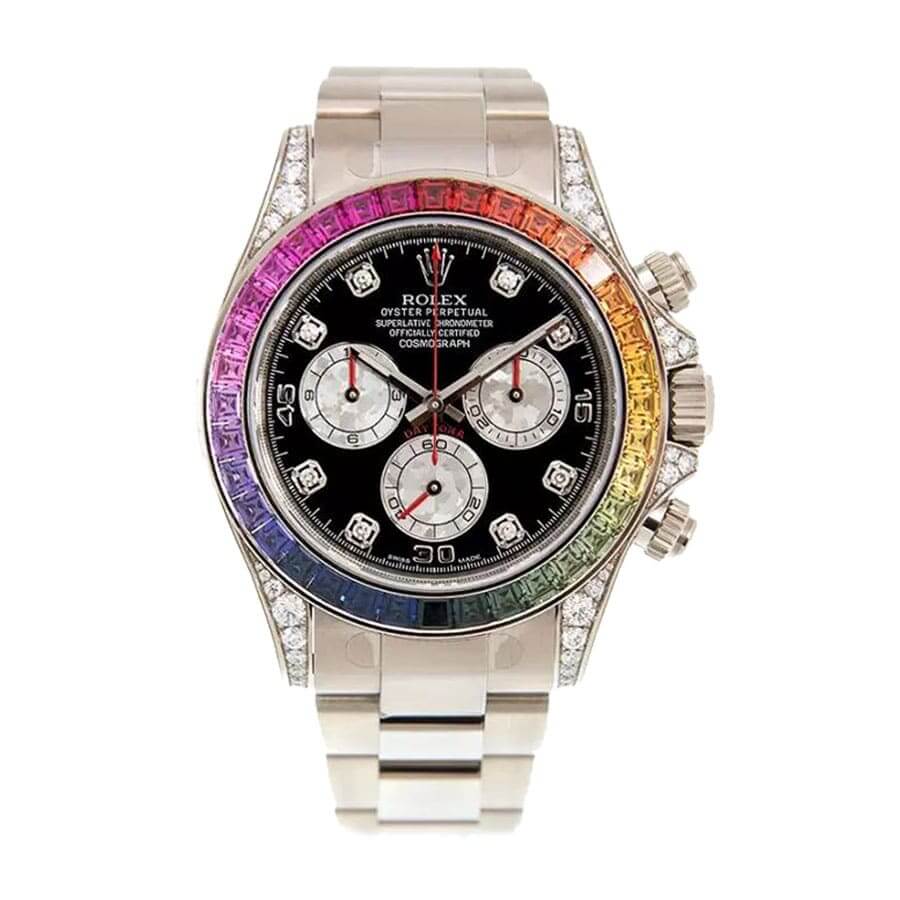 rolex daytona cosmograph white gold diamond set custom rainbow 116599rbow replica