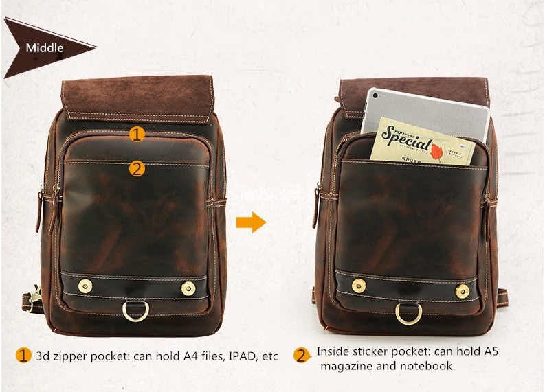 Front Show of Woosir Cowhide Leather Backpack