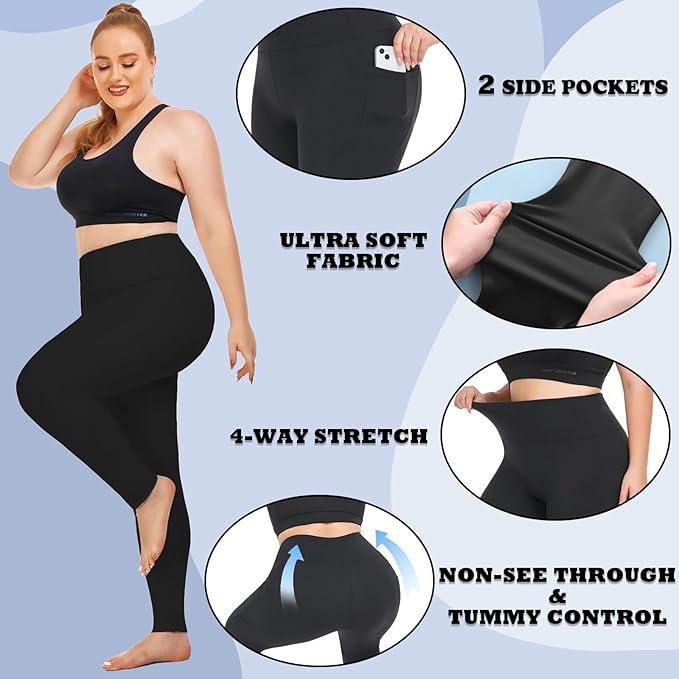 3/4/5 Pack Plus Size Leggings for Women with Pockets Stretchy XL-5XL Tummy Control High Waist Womens Leggings Workout Yoga Pants Gym Leggings in Various Colors