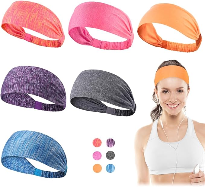 Dreamlover Workout Headbands for Women Athletic, Sweatbands, Sports Headbands for Exercise, 6 Pieces