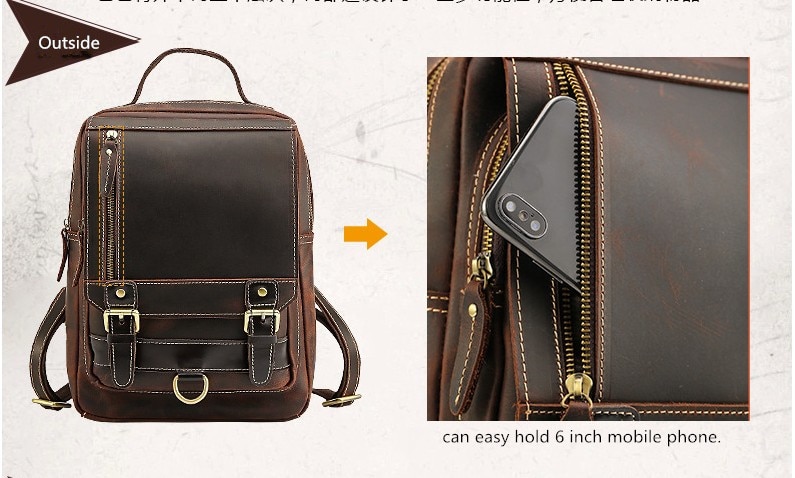 Outside Show of Woosir Mens Convertible Cowhide Leather Backpack