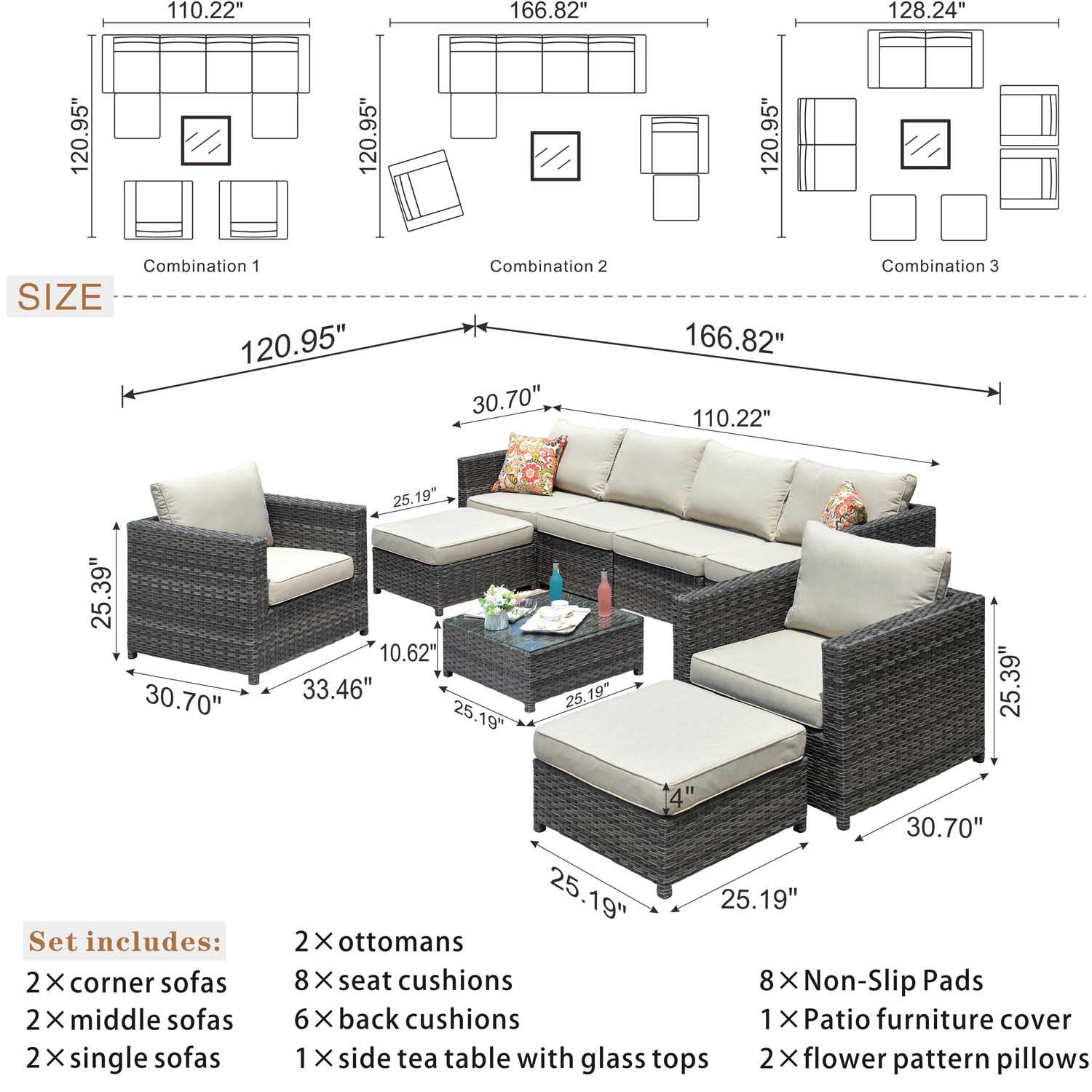 Ovios Outdoor Furniture King 9-Piece