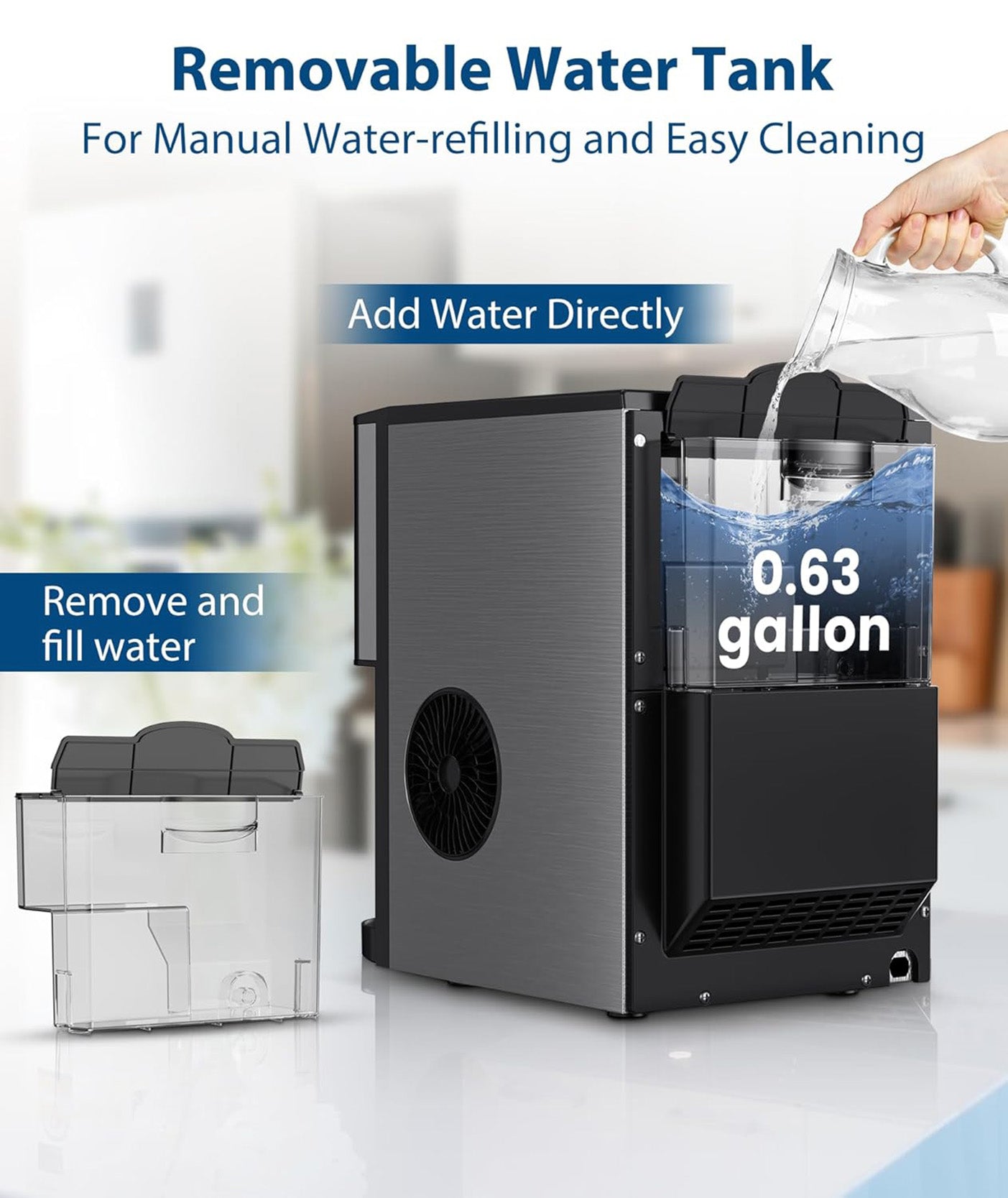 Cowsar 44lbs/24H Nugget Ice Maker Countertop Dispenser