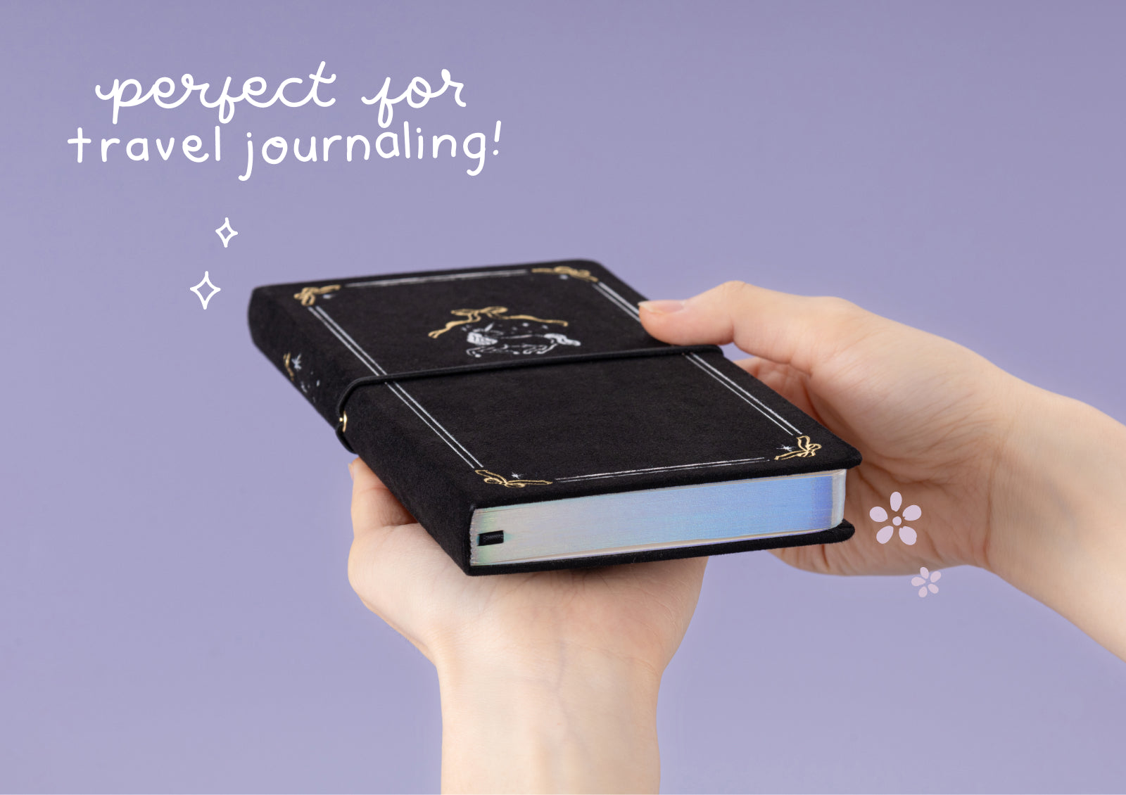 Open Tsuki Moonflower Magic Moonmist Meadow Travel Notebook showing dotted pages for journaling.