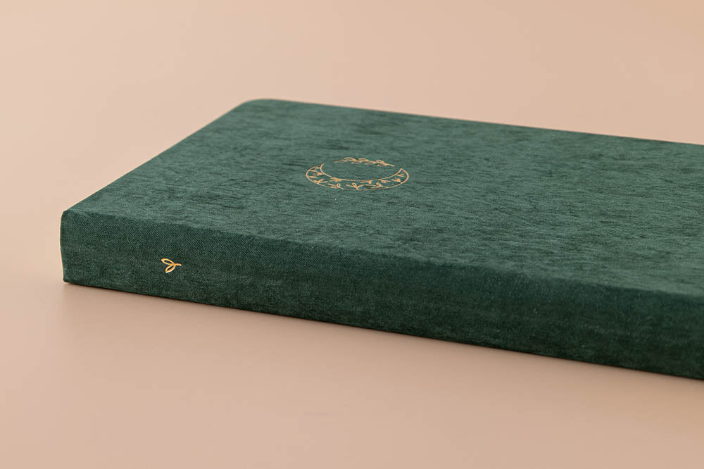 Tsuki ‘Midnight Garden’ Limited Edition Bullet Journal spine on beige background