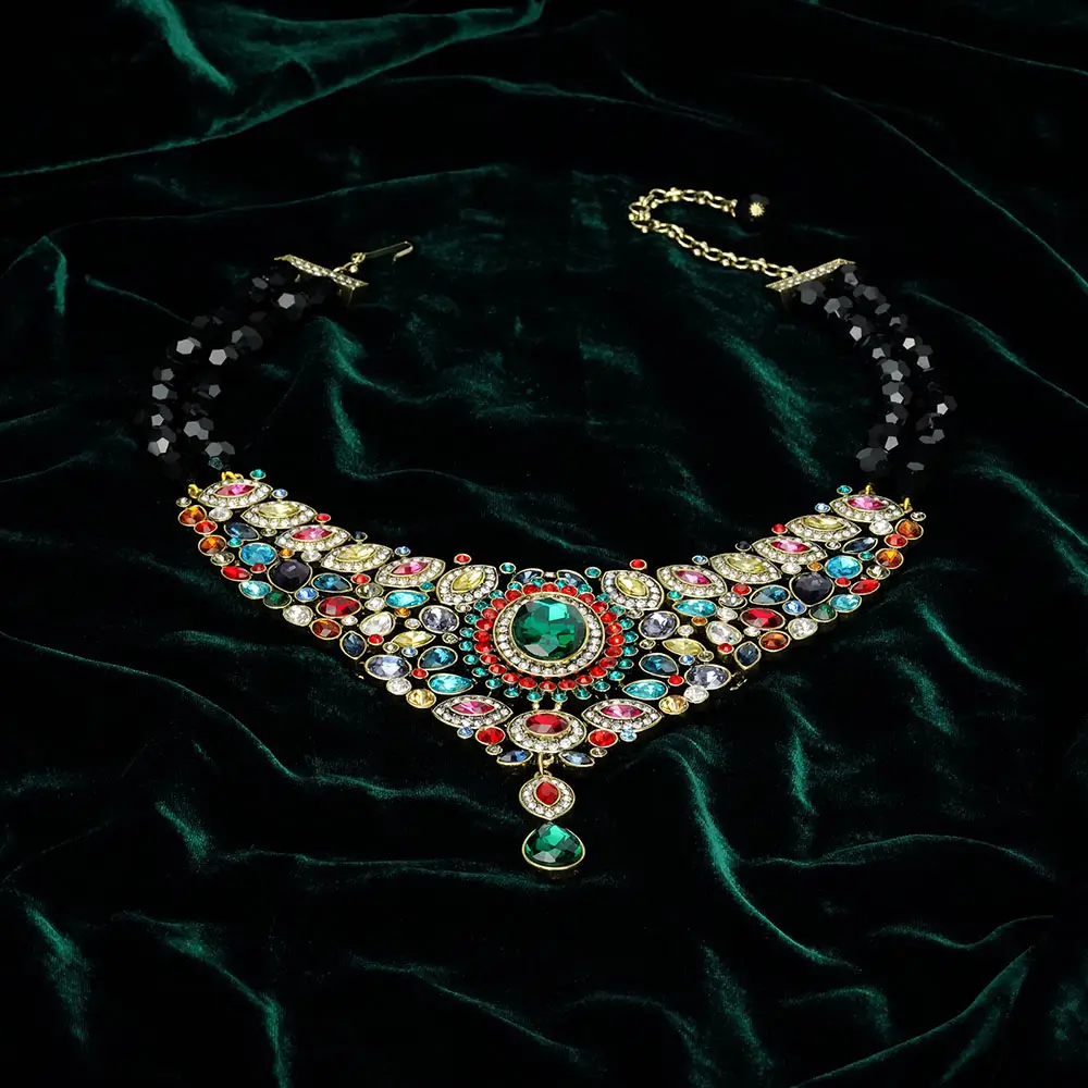 Emerald Whisper Vintage Crystal Statement Necklace-mysite-KissLila