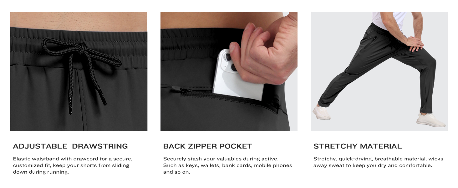 Mens Athletic Sweatpants with Zipper Pockets,Workout Gym Joggers Pants for Men