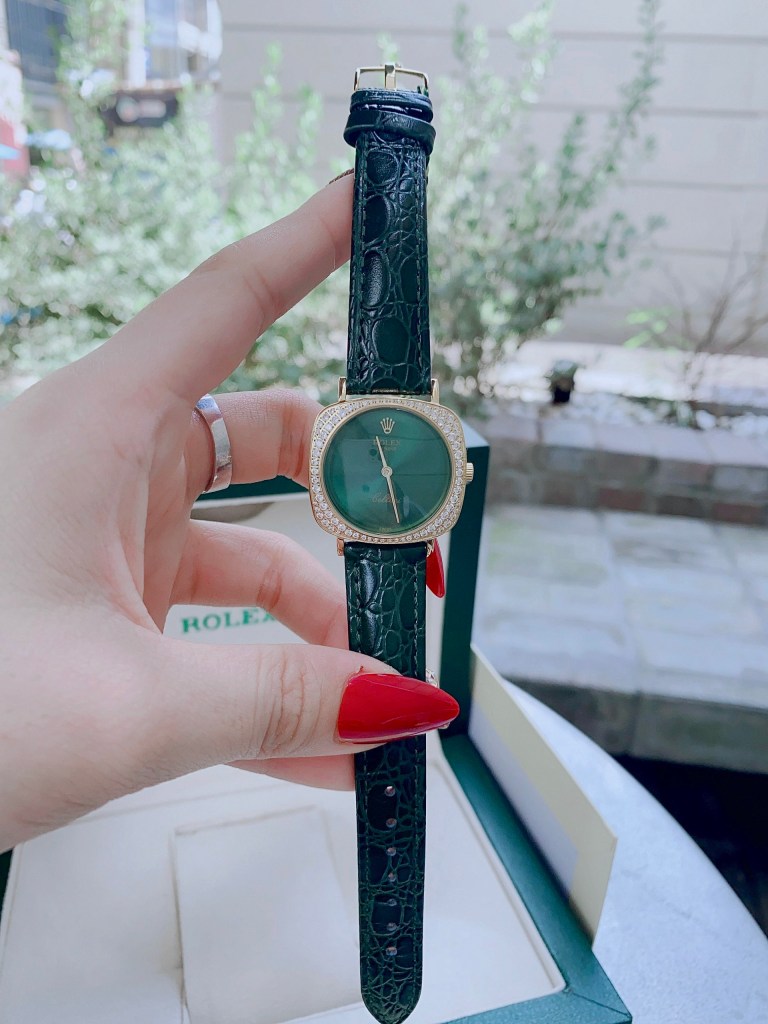 便宜的劳力士切利尼女士腕表，方形表盘，皮表带，镶钻，34毫米（6）