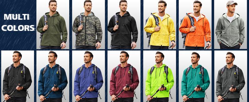 Men's Packable B Rain Jacket Outdoor Waterproof Hooded Lightweight Classic Cycling Raincoat - For Hiking/Outdoor/Camping Fabric Menswear Zipper Breathable Relaxed Fit Long Sleeve Tops
