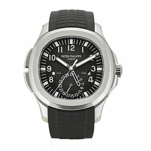 Patek-Philippe-Dual-Time-Black-Dial-Strap-Replica