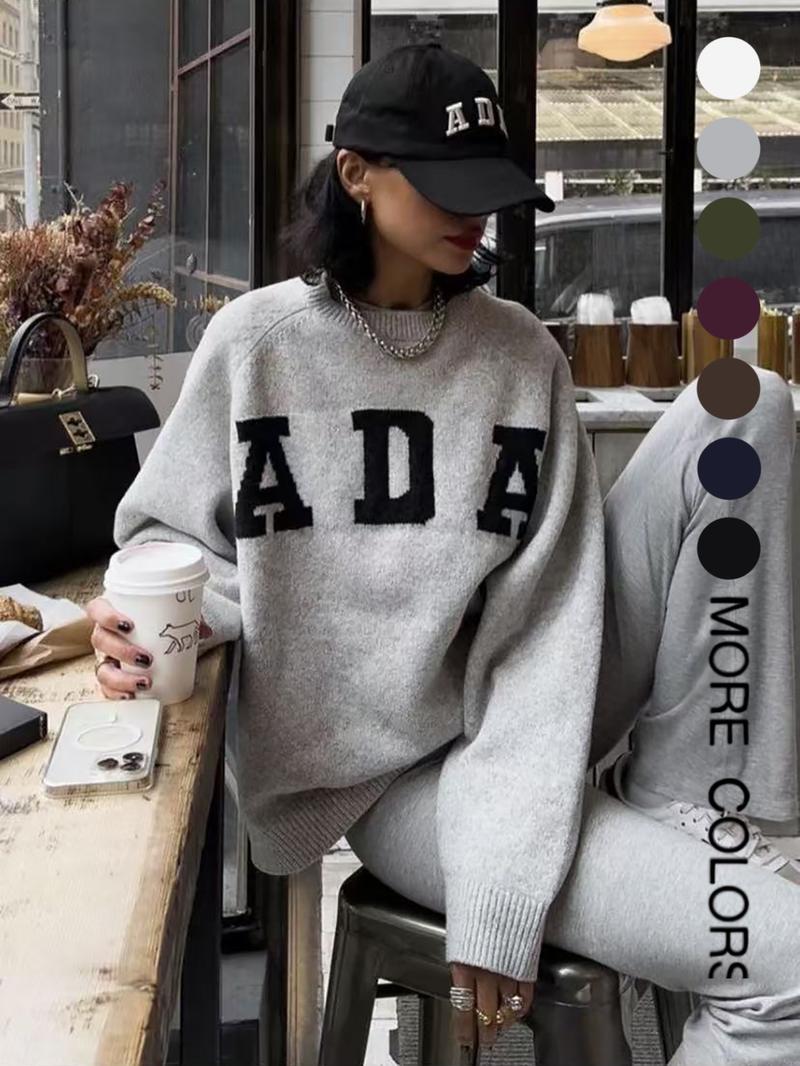 Women's Long Sleeve Knit Sweater, Loose-Fitting Round Neck Pullover, Soft Comfortable Elegant Casual Fashion Top for Fall & Winter