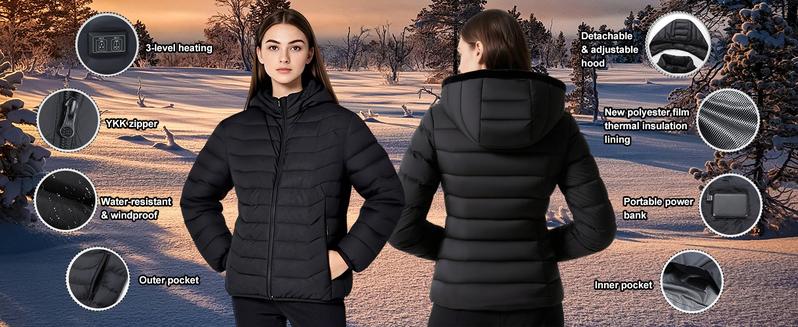 Norwell Heated Hoodie Jacket with 7.4V/3A 5000mAh Battery Pack, Dual Control 5Heat Zones LED Waterproof Comfort Basic Winter Clothes Men, Plus Size Women's Clothing - Black