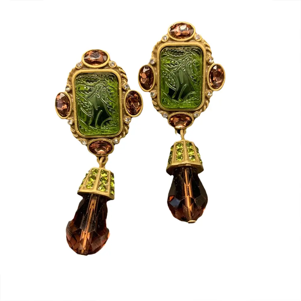 Vintage Carved Crystal Drop Earrings-mysite-KissLila