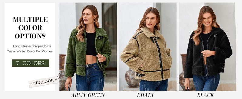 Imily Bela Womens Winter Faux Fur Coats Fleece Zip up Sherpa Moto Jackets Trendy Warm Leather Patchwork Outerwear