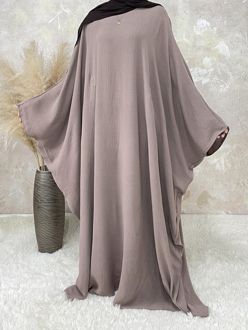 【Plus Size】 Women's Solid Color Abaya, Modest Round Neck Long Sleeve Dress for Daily Wear, Ladies Islamic Clothing for All Seasons