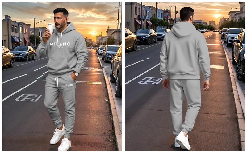 Men's Milano Printed Hoodie and Drawstring Sweatpants Set, Menswear, Casual Athletic Long Sleeve Hooded Jacket & Trousers for Fall & Winter, Men's Clothing for Daily Wear, Sportswear Indoor Outdoor, Tracksuit, Athleisure Summer Clothes