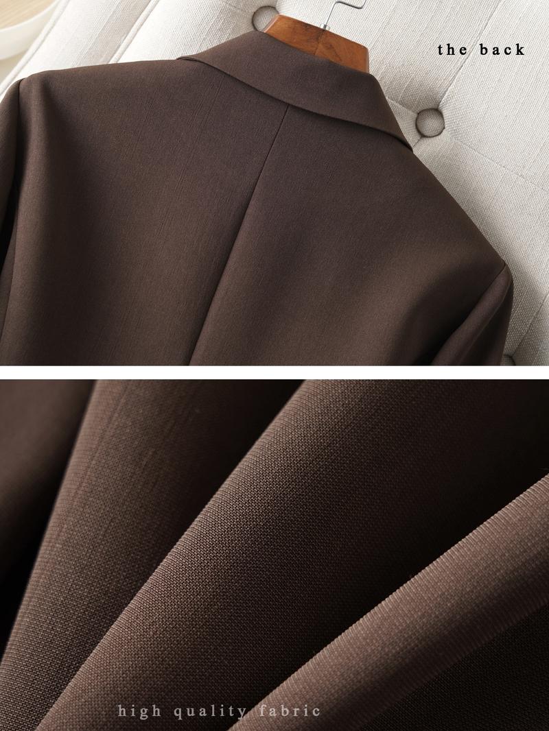 Elegant Women's Blazer Jacket, Fitted Woven Fabric, Long Sleeve Plain Design, Perfect for Office & Spring Autumn Wear, Trendy Blazer