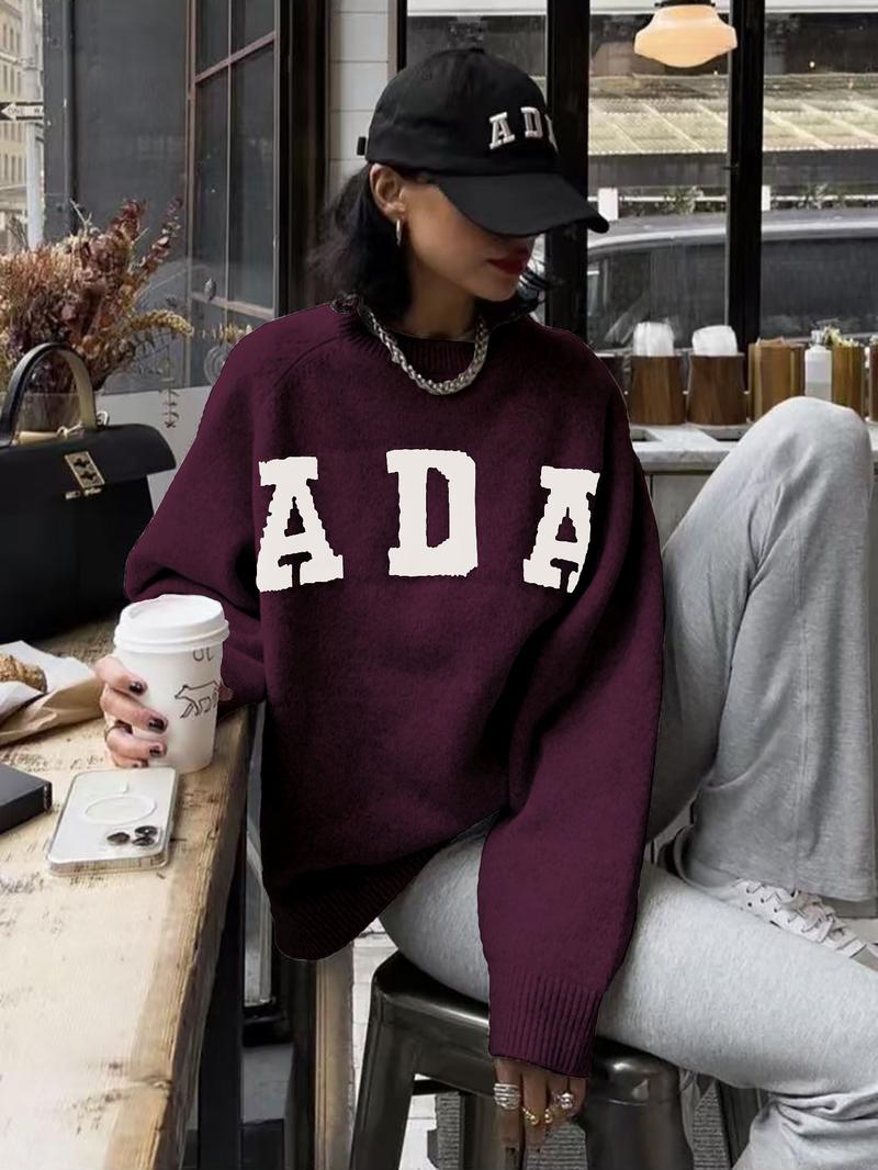 Women's Long Sleeve Knit Sweater, Loose-Fitting Round Neck Pullover, Soft Comfortable Elegant Casual Fashion Top for Fall & Winter