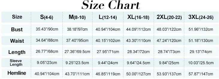 womens tops size chart