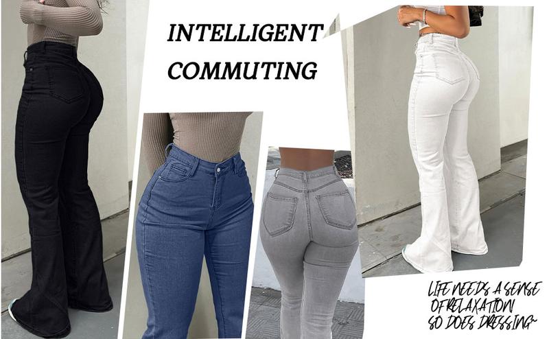 GILIPUR Y2K Women's High Waist Flare Leg Jeans, Casual Button Fly Pocket Design Bell Bottom Denim, Women's Bottoms for Daily Wear, Kardashian Style, 000 Jeans, Fashionable And Versatile Women's Jeans, Suitable For Spring, Summer, Autumn And Winter, Tchic