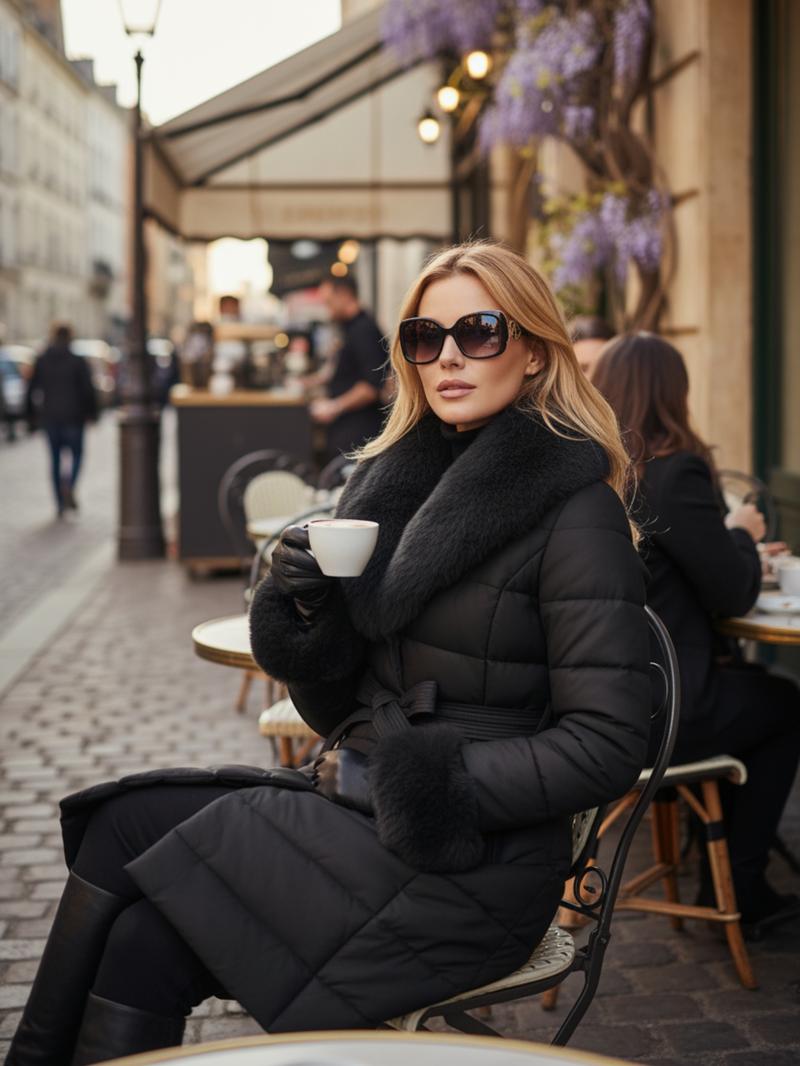 Women's Casual Outdoor Commuter Jacket with Faux Fur Collar, Warm Fashionable Leisure Wear, Includes Belt, Fall & Winter Thick Woven Fabric