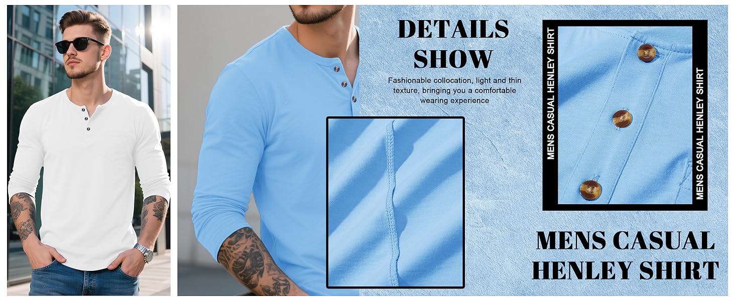 Mens casual henley shirt