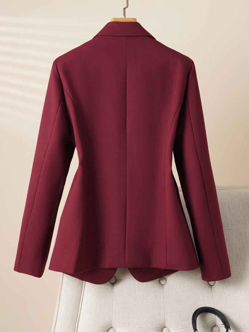 Elegant Women's Blazer Jacket, Fitted Woven Fabric, Long Sleeve Plain Design, Perfect for Office & Spring Autumn Wear, Trendy Blazer