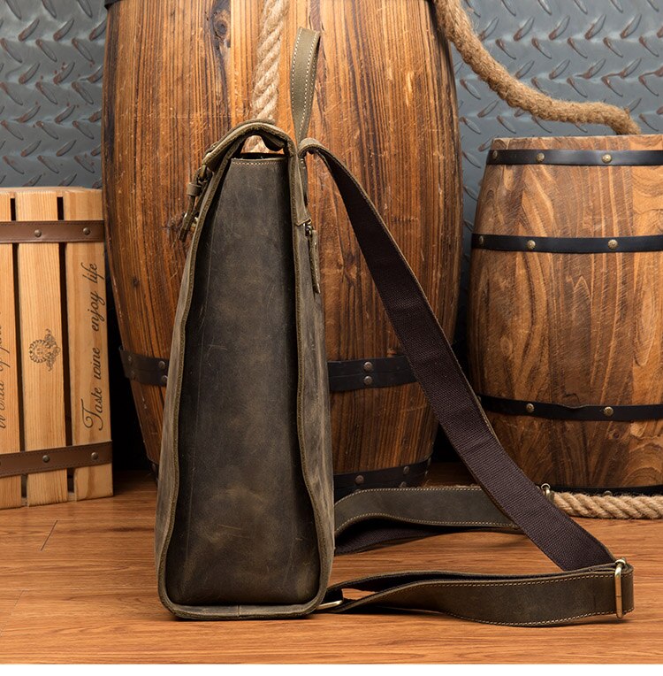 Color Brown Side View of Woosir Vintage Leather Backpack