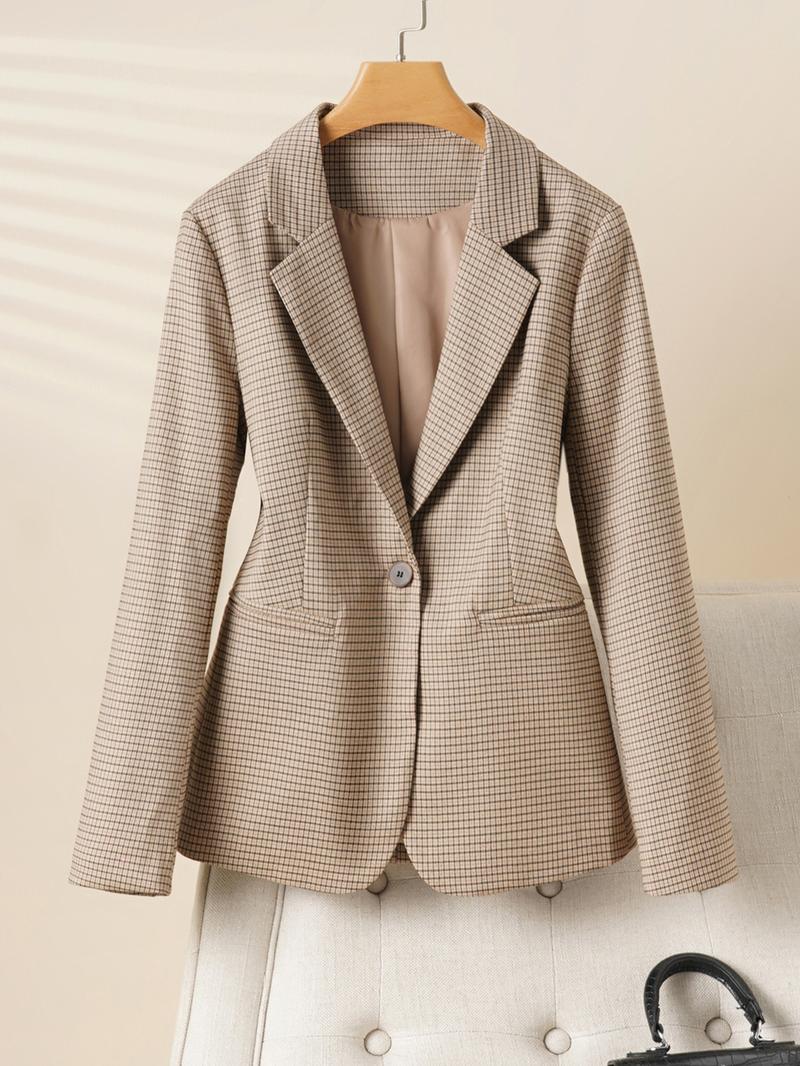 Elegant Women's Blazer Jacket, Fitted Woven Fabric, Long Sleeve Plain Design, Perfect for Office & Spring Autumn Wear