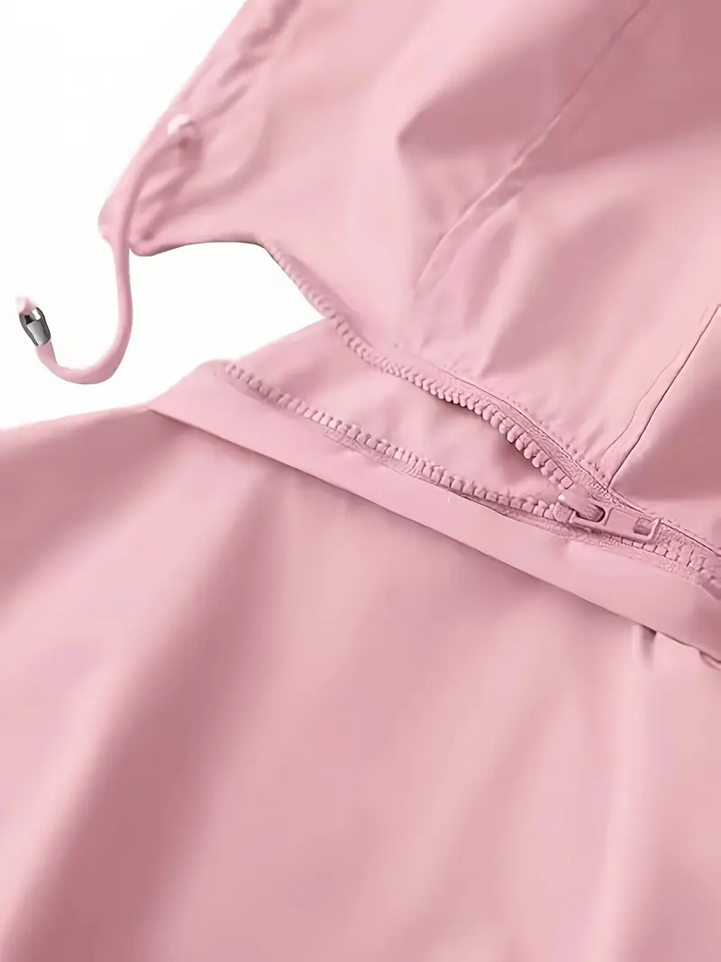 plus size womens plus size lightweight hooded windbreaker jacket casual zip up with adjustable waist long sleeves and pockets solid color for   outdoor spring jacket adjustable waist jacket durable fabric jacket details 27