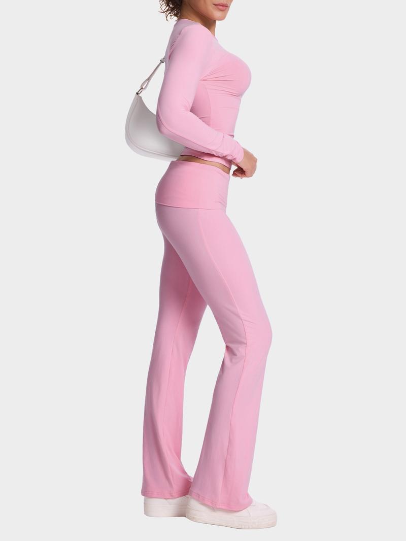 Women's two counts casual slim suit, including waist bell-bottoms and long-sleeved tops, is soft and can be worn outside, and Y2K style is matched with casual fashion.
