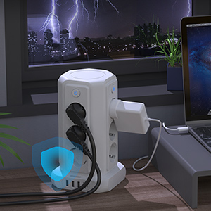 Tower power strip surge protection 12 compartments with 4 USBs