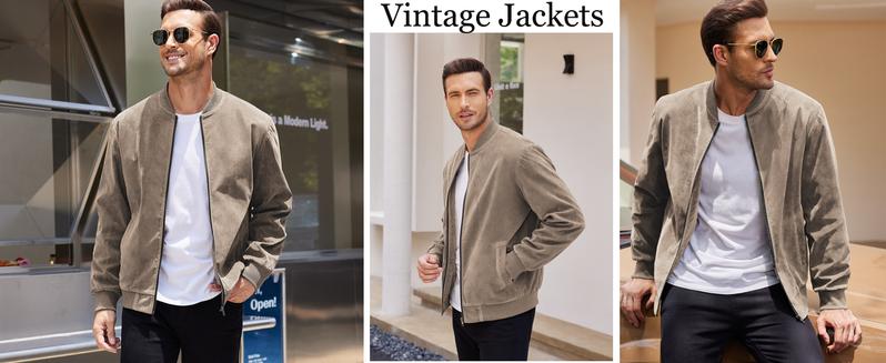 COOFANDY Fall Outfits men's spring, early summer thin casual jacket retro lightweight suede stretch simulation leather classic men's clothing Jeans T-Shirt Coats Soft