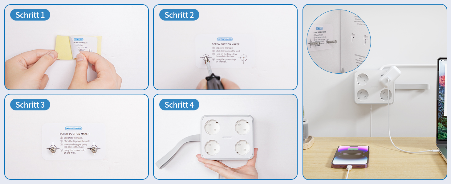 4 Fach Steckdosenleiste USB C Mehrfachsteckdose USB