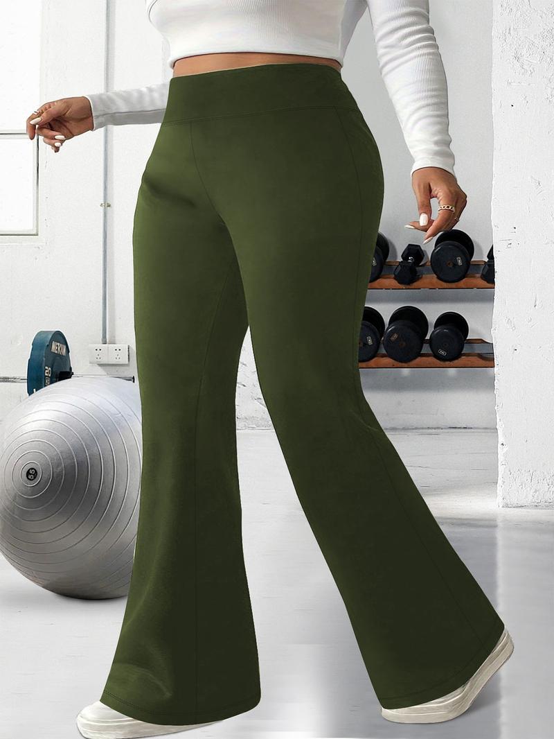 Plus Size Solid High Waist Flare Leg Leggings, Casual Comfy High Stretch Bell Bottom Trousers for Daily Wear, Women's Bottoms for Summer