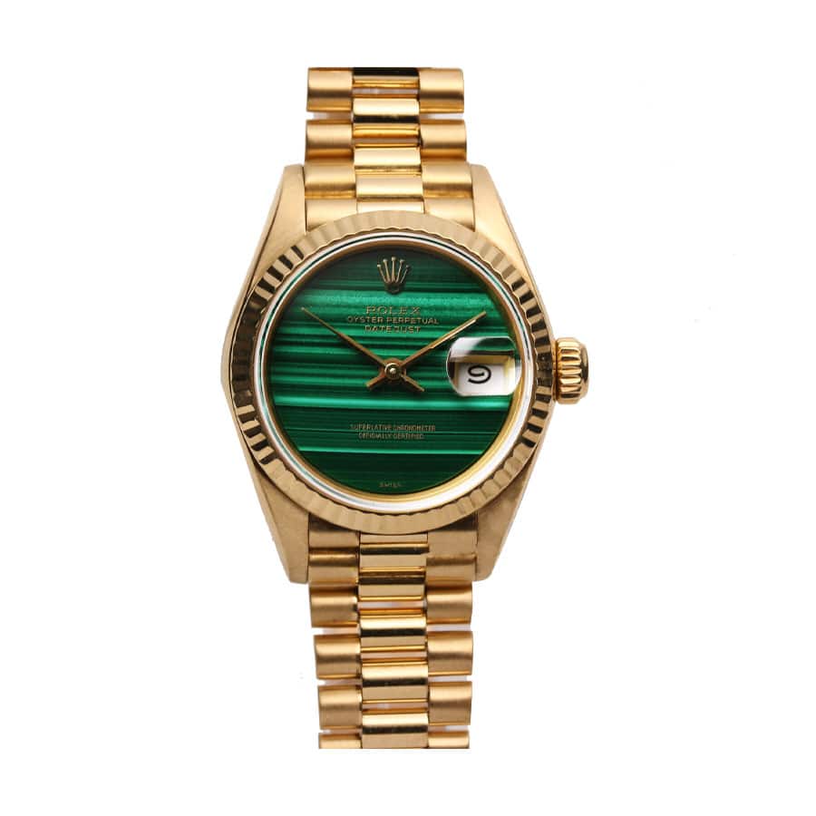 rolex lady datejust 69178 yellow gold malachite dial replica11
