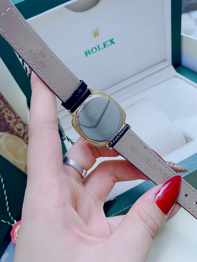 便宜的劳力士切利尼女士腕表，方形表盘，皮表带，镶钻，34毫米（6）