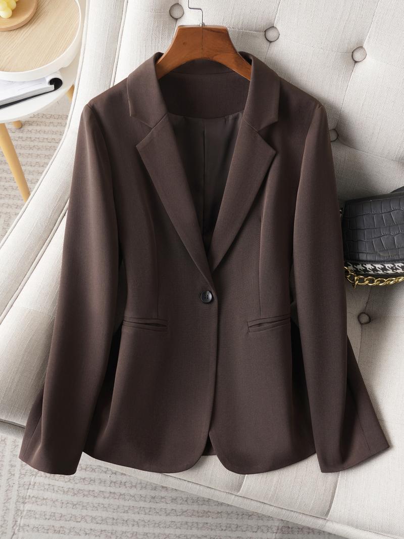 Elegant Women's Blazer Jacket, Fitted Woven Fabric, Long Sleeve Plain Design, Perfect for Office & Spring Autumn Wear