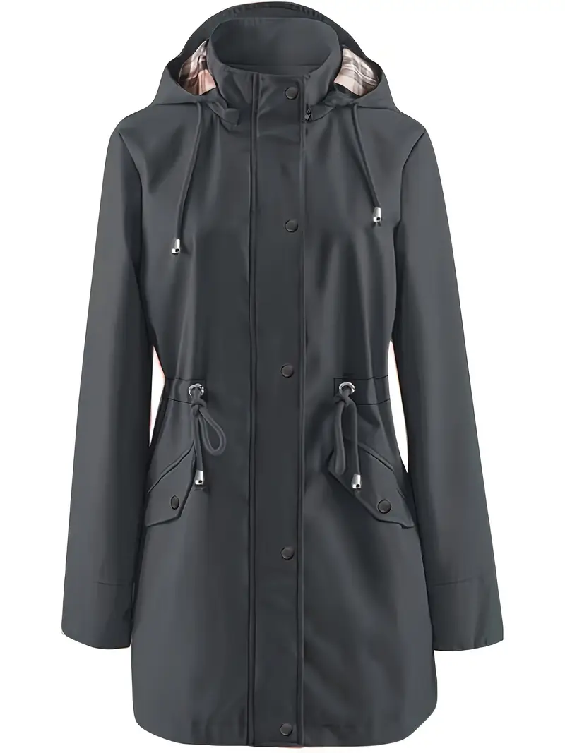 plus size womens plus size lightweight hooded windbreaker jacket casual zip up with adjustable waist long sleeves and pockets solid color for   outdoor spring jacket adjustable waist jacket durable fabric jacket details 14